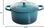 Crock-Pot Artisan 3-Quart Round Enameled Cast Iron Dutch Oven – Gradient Teal, Durable Heavy-Duty Cookware for Slow Cooking, Roasting, Baking with Lid