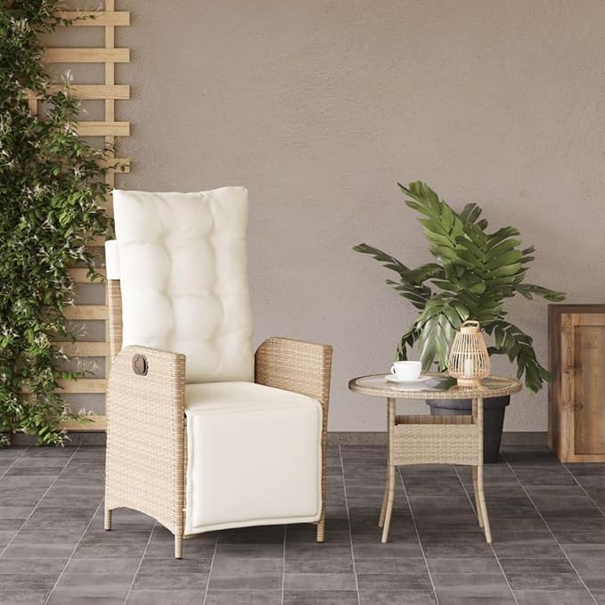 Reclining Patio Chair with Footrest Beige Poly Rattan Porch Chairs Camping Chairs Patio Chairs Living Room Chairs for Dining Patio Bedroom Outdoor
