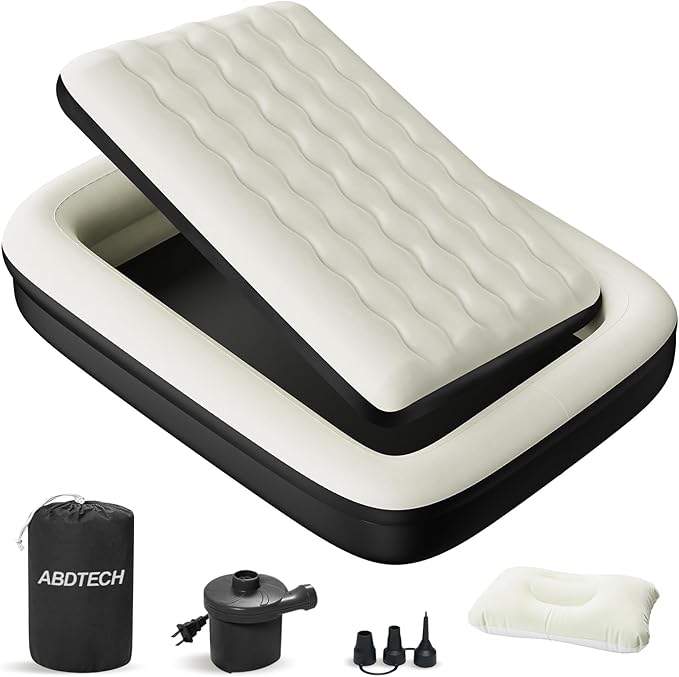 Inflatable Toddler Travel Bed - 64 Inches Portable Toddler Air Mattress with Four Safety Sides - High-Speed Pump and Carry Bag - Comfortable Mattress & Easy to Inflate and Deflate - Black