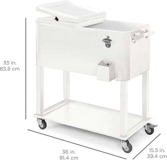 Best Choice Products 80-Quart Outdoor Steel Rolling Cooler Cart w/Ice Chest, Bottle Opener, Catch Tray, Drain Plug, Locking Wheels