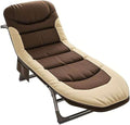 Folding Camping Cot for Adults with Adjustable Backrest & Pillow, Portable Lounge Chair Bed, 6-Position Recliner, Waterproof Outdoor Cot Supports 450lbs, Includes Side Pocket (Brown)