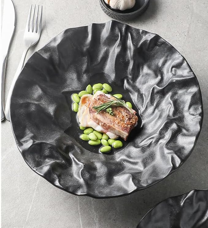 Camping Plates Creative Dinner Plates Household Western Food Dinner Plate Creativity Shiwen Ceramic Tableware Household Cake Tray Decorative Plate(Black -9 inches)