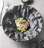 Camping Plates Creative Dinner Plates Household Western Food Dinner Plate Creativity Shiwen Ceramic Tableware Household Cake Tray Decorative Plate(Black -11 inches)