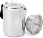GSI Outdoors Percolator Coffee Pot I Glacier Stainless Steel with Silicone Handle for Camping, Backpacking, Travel, RV & Hunting - Stove Safe