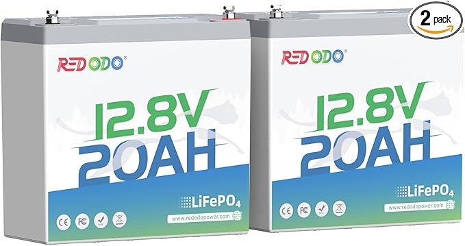 Redodo 12V 20Ah LiFePO4 Battery with 20A BMS, 4000+ Deep Cycles Lithium Battery, 256Wh Energy Storage, Ideal for Fish Finder,Outdoor Camping,Ice Fishing, 2 Pack