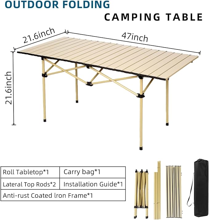 Camping Table，Portable Folding Table,with Carry Bag，Suitable for Indoor, Outdoor, Camping, Backyard, Party, Patio, The Yellow Camping Table at The Beach