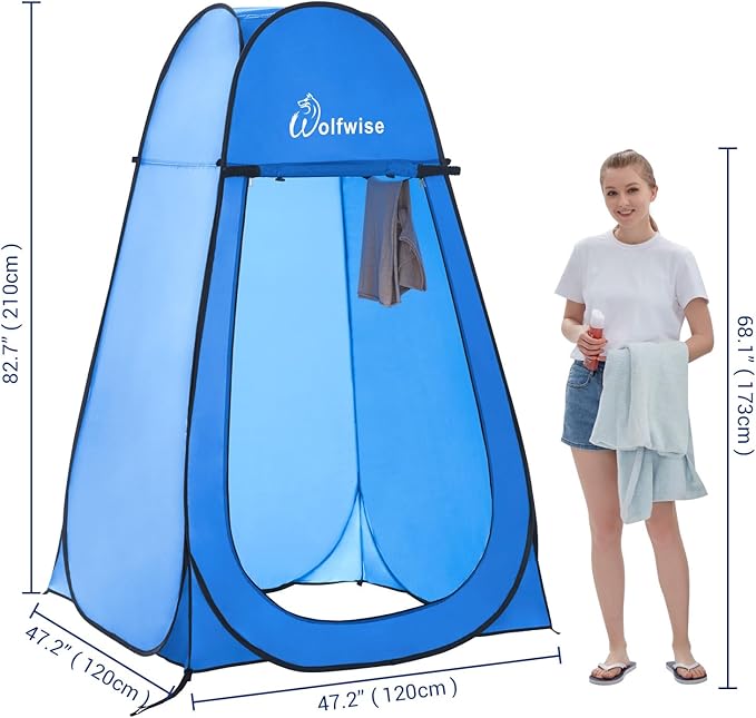 Wolfwise Pop Up Shower Tent, Portable Instant Changing Tent with Ventilation Window & Carry Bag, Privacy Bathroom Toilet for Beach, Camping & Outdoor, Width 47 ", Height 83 ", Blue