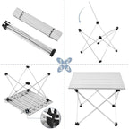 Grope Small Folding Camping Table with Aluminum Table Top, Beach Table for Sand with Carrying Bag,Prefect for Outdoor, Picnic, BBQ, Cooking, Festival (Silver-S)