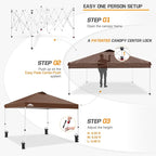 EAGLE PEAK Pop Up Canopy Tent with Wheeled Carry Bag, 8 Stakes, 4 Ropes, 4 Weight Bags, Easy Set Up Tent Canopy, 10x10 ft, 100sqft of Shade, Dark Brown