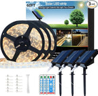 60ft Total (3x20ft) - 3 Pack Solar Light Strip Outdoor Waterproof, 8 Mode with Remote Timer and Auto On/Off, Self-Adhesive, Perfect for Yard, Garden, Porch and Sidewalk Decor, Warm White