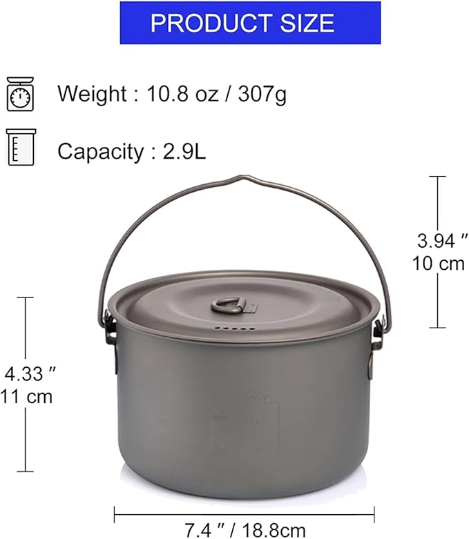 Compatible for Widesea Titanium Camping Tableware Cookware Set, Outdoor Cooking Pot Picnic Kitchen Hiking Trekking(1300ml)