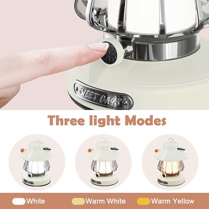 Kids Lantern with 3 Color Light & USB-C Rechargeable, Dimmable Camping Night Light for Children, Safe & Durable ABS Plastic Toddler Flashlight for Bedroom, Tent, Emergency (White)