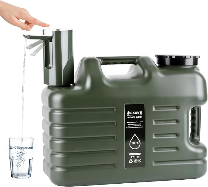 Portable 5 Gallon Water Jug with Touch Control Pump, Type-C Rechargeable & Leak-Proof Spigot - Emergency Water Storage for Home, Power Outages, Camping, and Outdoor Use (BPA-Free, Upgraded)