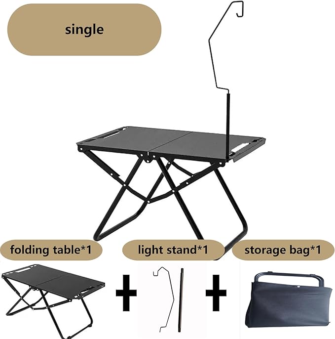 Outdoor Portable Folding Carbon Steel Camping Table, Suitable for Camping, Barbecue, Picnic, RV, Outdoor Cooking, Travel - Single or Set (Black Single, Inch, 3.1, Inch, 19.7, Inch, 15.5)
