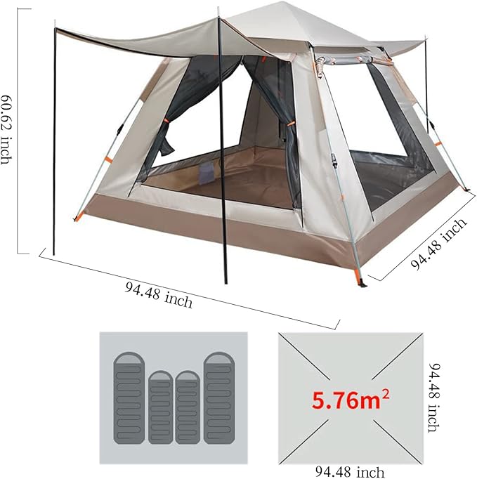 Quick Erect Tents 4 Man Waterproof, Tent Camping Firm and Stable Camping Tent for Family Camping,Hiking Party