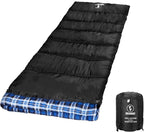 Flannel Sleeping Bag Cold Weather for Adults XL Camping Cotton Sleeping Bag 4 Season Big and Tall, Waterproof with Compression Sack