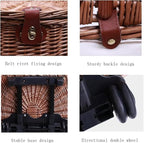 Outdoor Camping Picnic Basket, Pull Rod Type Multifunctional Roller Rattan Basket, Picnic Hamper with Tableware