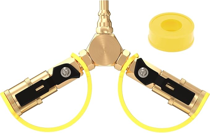 GardenNow 1/4" RV Propane Quick Connect Y Splitter Adapter with Shutoff Valve for RV Trailer, Quick Connect Propane Hose Connect to Motorhome Tabletop Camping Grill 2 Way 1/4" Quick Disconnect Kit