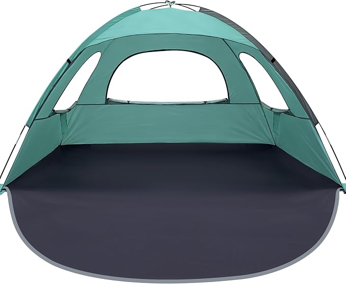WhiteFang Beach Tent Anti-UV Portable Sun Shade Shelter for 3/4/6/8 Person, Extendable Floor with 3 Ventilating Mesh Windows Plus Carrying Bag, Stakes and Guy Lines