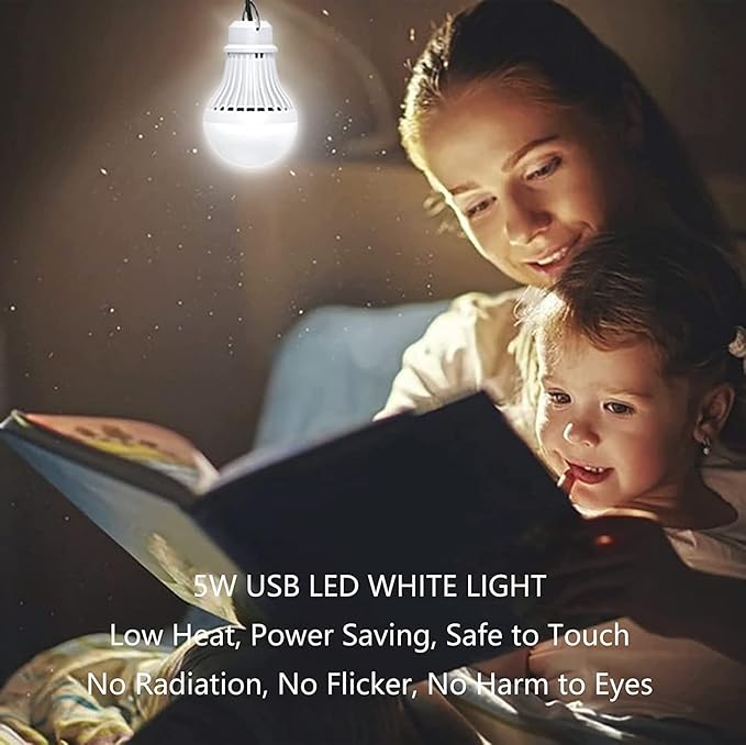 2 Pack USB Light Bulb, USB LED Camping Light Lantern, 8.2 ft Extra Length Cord Tent Light with USB Y-Cable, Portable LED Bulb for Garage Warehouse Car Truck Fishing Boat Room Emergency Light, White