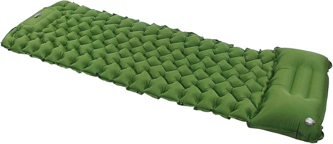 Ergonomic Inflating Sleeping Pad with Built in Pump, Nylon Material, and Storage for Office, Outdoor Camping Hiking (Olive Green)