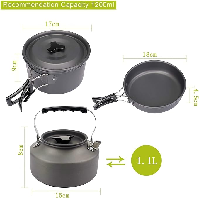 9 Pcs Camping Cookware Set Outdoor Non-Stick Cooking Backpacking Pots Teapots Bowls Set Mess Kit Hiking Picnic Tableware Equipment