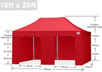 ABCCANOPY Easy Pop Up Canopy Tent with Sidewalls 10X20 Commercial -Series,Red