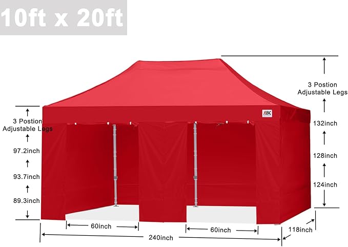 ABCCANOPY Easy Pop Up Canopy Tent with Sidewalls 10X20 Commercial -Series,Red
