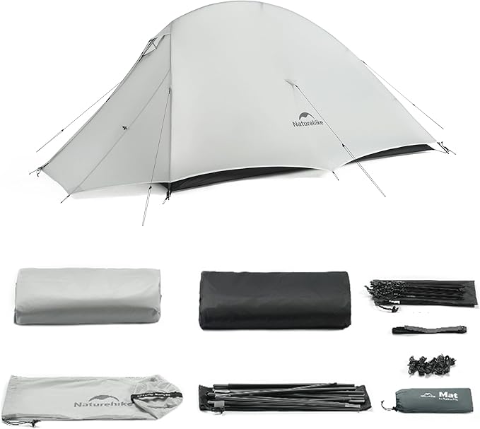 Naturehike 1-2 Person Cloud up UL Tent - Ultralight 3.1lb/3.5lb Backpacking Tent, Waterproof Free Standing Camping Tent for One Man, Hiking, Cycling, Two Person, Double Layer
