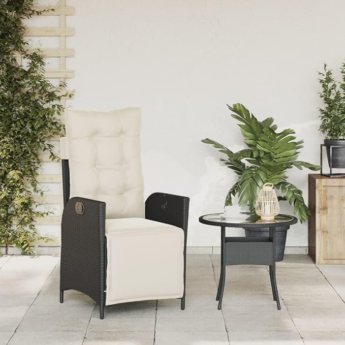 Reclining Patio Chair with Footrest Black Poly Rattan Porch Chairs Camping Chairs Patio Chairs Living Room Chairs for Dining Patio Bedroom Outdoor