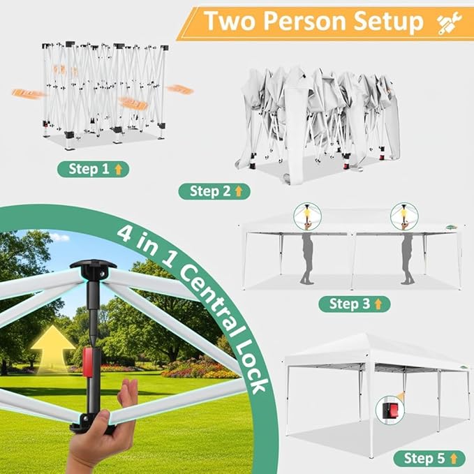 COBIZI 10x20 Pop Up Canopy Tent Commercial Instant Shelter with 6 Sidewalls, Durable Waterproof Portable Gazebo UPF 50+ for Outdoor Party, Wedding, Vendor Events (White)