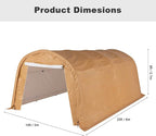 Carport 10 x 20 ft Outdoor Portable Storage Shelter Shed with 2 Rolled up Zipper Doors, Waterproof and UV Resistant Portable Garage Party Tent, Heavy Duty Car Canopy for Car, Truck, Boat, Brown