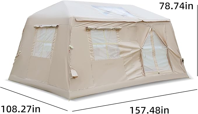 KEIKI Oxford Hot Tent for Camping, 2/3/4/6/8 Person Large Inflatable Tents w/Detachable Canopy, 4 Season Waterproof Tent for Hike Backpacking, Stove Jack AC Port, Mesh Doors Windows, Pump, Easy Setup