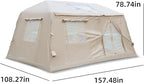 KEIKI Oxford Hot Tent for Camping, 2/3/4/6/8 Person Large Inflatable Tents w/Detachable Canopy, 4 Season Waterproof Tent for Hike Backpacking, Stove Jack AC Port, Mesh Doors Windows, Pump, Easy Setup