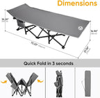 Northroad Camping Cot with Thick Mattress,Quick Set-Up Sleeping Cots Bed with Side Pocket for Outdoor Camping, Office Nap, Home Garden, Beach, Travel, Grey
