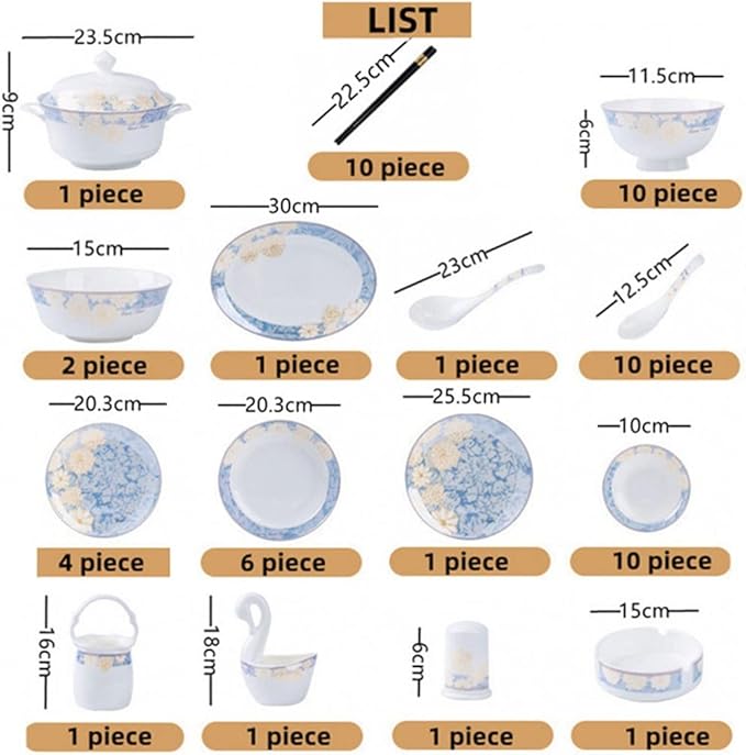 Tableware Set,60 Piece Bone China Tableware Sets Food Bowl Sushi Dishes Ramen Plates Dinner Set Utensils for Accessories