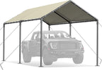 Carport 10x20 Ft Heavy Duty Canopy Steel Canopy Storage Shed,Portable Party Tent,Portable Garage All-Season Tarp for Carport Floor Fixing Beige