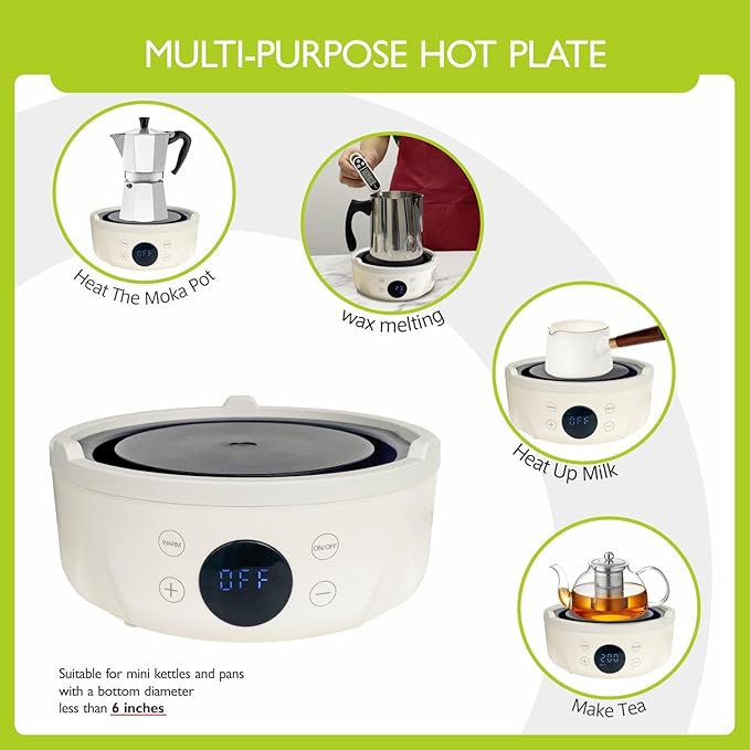 Mini Hot Plate Electric - Portable hot plate, Small Hot Plate, Mini Electric Stove, Perfect Size For Moka Pot, Melting Wax And More, Suitable For Kitchen, RV camping, Outdoor, 600W, 9 heat levels