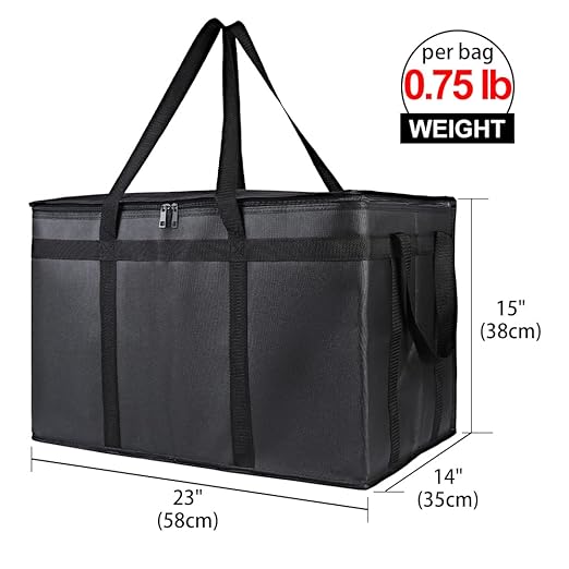 Bodaon 1PK Thermal Insulated Food Delivery Bag with Hard Bottom - 3X-Large Catering Cooler Bag for Hot and Cold Meals - Ideal for Commercial Pizza Transport, Grocery, Restaurants, and Events. Black