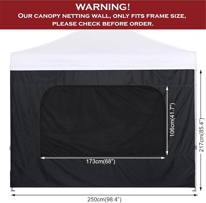 COOSHADE Instant SunWall 8x8 SideWall for Pop up Canopy Tent, 1 Pack Sidewall with Mesh Window Only, Black