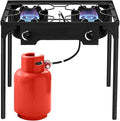 Double Propane Outdoor Burner, 150,000 BTU Camping Cooker,Heavy Duty Iron Cast Patio Burner with Removable Legs, Portable Propane Stove Gas Cooker for Home Brewing, Stir Frying, Camping, Tailgating