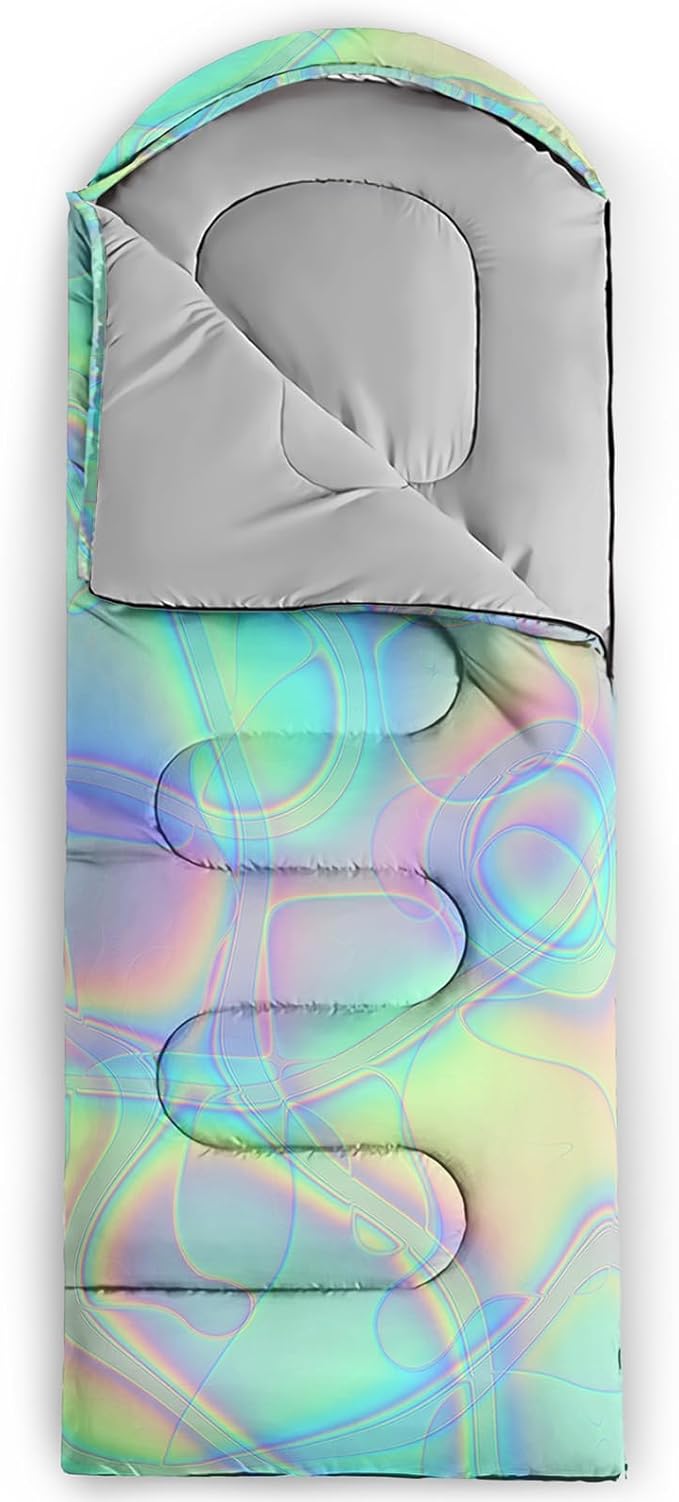Kids Sleeping Bag for Boys Girls,Blue Ripples Print-Lightweight Warm Portable Outdoor Indoor-Waterproof Cold Weather Resistant Sleeping Bag for Camping Hiking