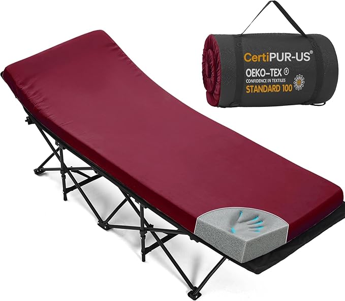 CYMULA Camping Cot Mattress 2in Memory Foam Sleeping Pad,Soft Warm Non-Slip Camping Mattress Topper with Retaining for Adults,Portable Roll up Pad for Travel(75 x30)（only Mattress）