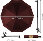 UPF 50+ Beach Umbrella with Adjustable Universal Clamp
