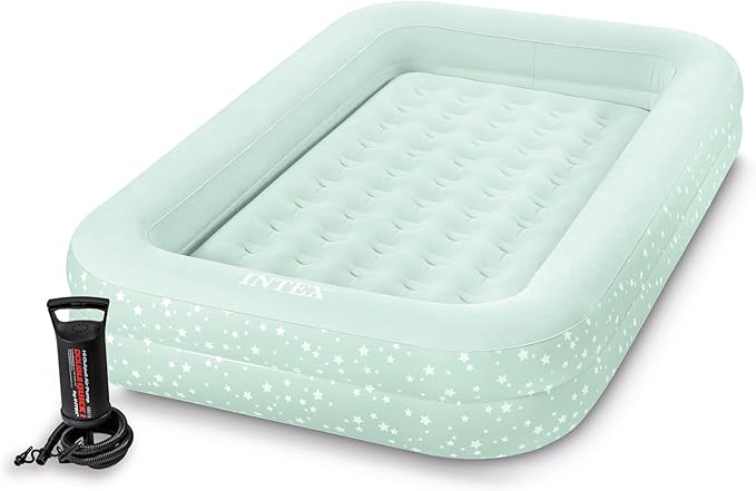 Intex Kids Travel Air Mattress Inflatable Bed Set with Raised Sides, Hand Pump, and Carrying Bag for Camping Trips and Sleepovers, (3 Pack)