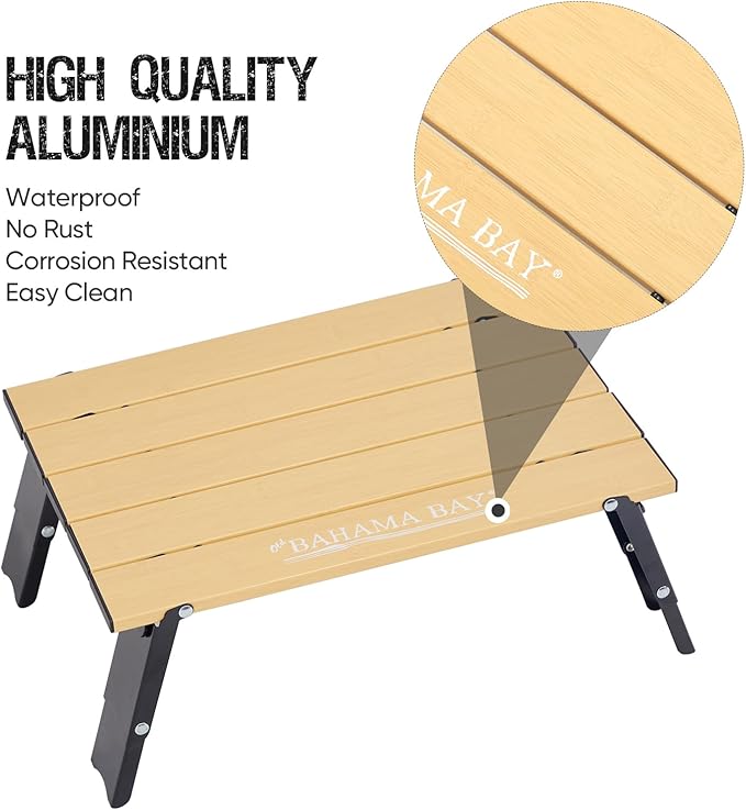 Old Bahama Bay Ultralight Aluminum Mini Table, 66lbs/30kg Weight Capacity, Foldable Small Beach Table with Retractable Legs,Suitable for Picnic Camping Outdoor Hiking