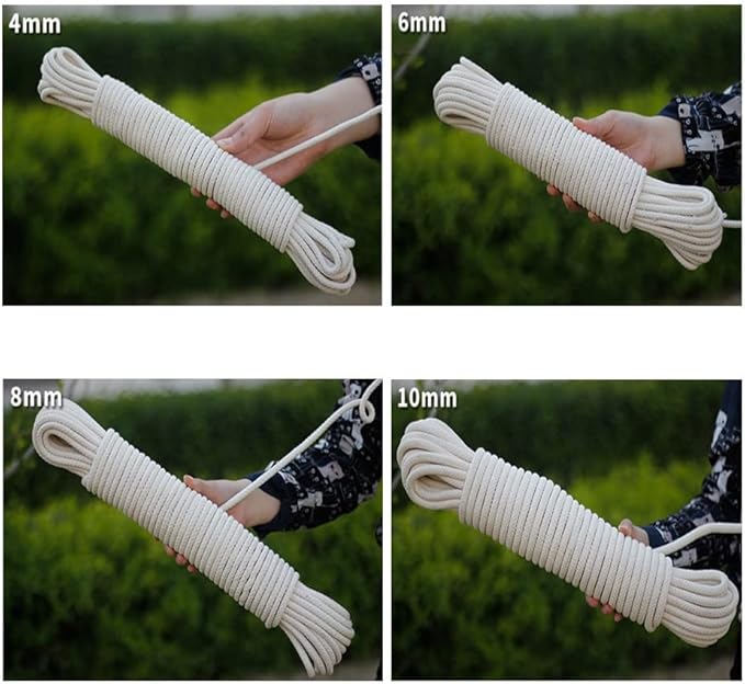 Natural Cotton Rope Clothesline Rope Heavy Duty General Purpose Rope Utility Cord Ideal for Sports Outdoors Tents Hammocks Halters Durable decoration cotton (Color : 8mm, Size : 100m)