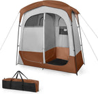 Tangkula Double Room Shower Tent, Oversize Space Privacy Tent with Floor, Removable Rain Fly, Inside Pocket, Clothesline, Top Hook, Portable Outdoor Changing Tent for Dressing, Camping, Toilet