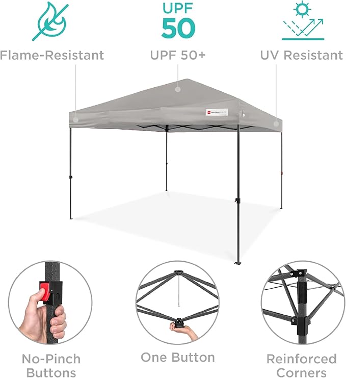 Best Choice Products 10x10ft Pop Up Canopy Tent, Outdoor Shade, 1 Person 1 Minute Set Up, Carry Case, 4 Weight Bags - Light Gray