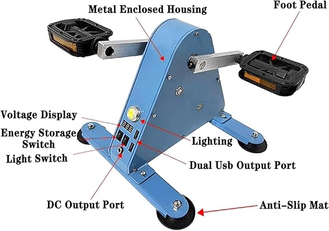 Foot Pedal Power Generator Emergency Power Supply 100W Portable Outdoor Generator with 2 USB Fast Charging LED Lighting for Camping Travel Fishing Outdoor Enthusiasts
